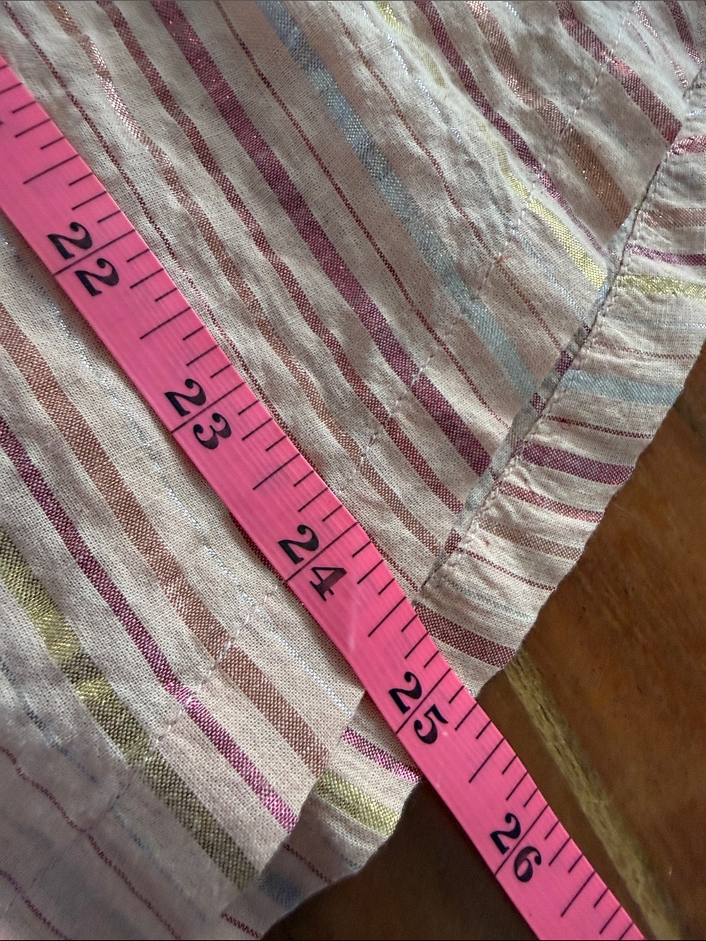 Light Pink Striped Ruffle Neck Blouse - Picture 12 of 14